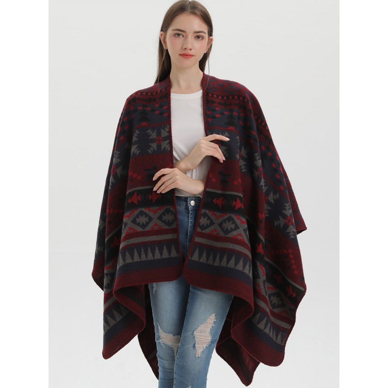 Women Bohemian Cape Geometric Oversized Poncho Poncho  Cape Fall Winter Street Wear Daily Casual