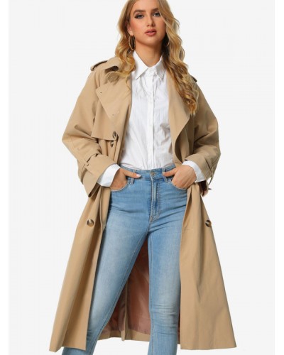 Trench Coat For Women Trendy Turndown Collar Long Sleeves Winter Warm Coat Classic  Traditional Casual Spring Fall