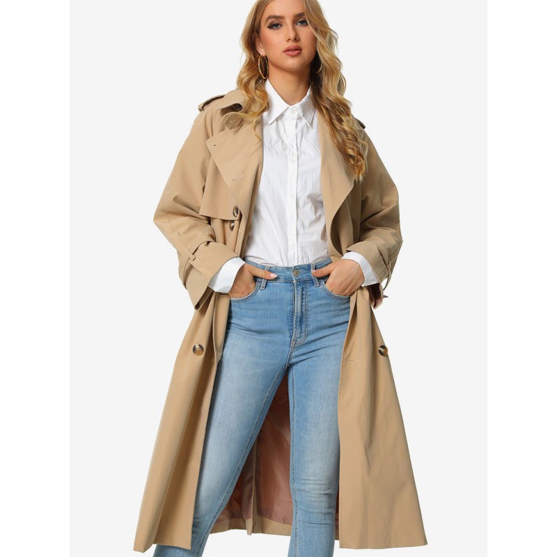 Trench Coat For Women Trendy Turndown Collar Long Sleeves Winter Warm Coat Classic  Traditional Casual Spring Fall