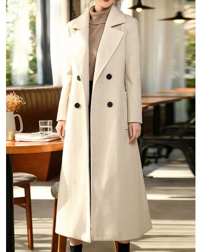 Woolen Coat For Woman Turndown Collar White Winter Outerwear 2023 Classic  Traditional Casual Indoor Field Dating