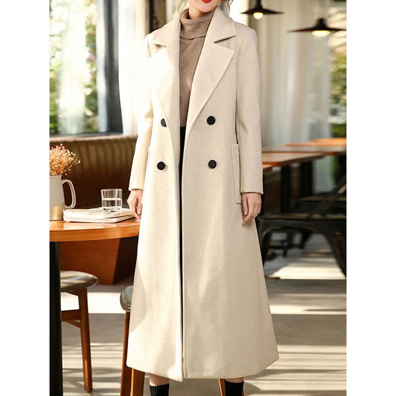 Woolen Coat For Woman Turndown Collar White Winter Outerwear 2023 Classic  Traditional Casual Indoor Field Dating