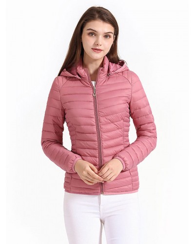 Women Puffer Coats Pink Hooded Cotton Warm Outerwear Classic  Traditional Casual Fall Winter Field Street Wear Indoor