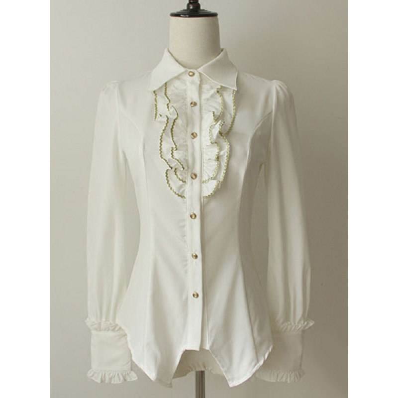 White Ruched Cotton Chic Lolita Shirt For Women Blouses Lovely Street Wear