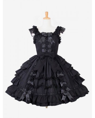 Gothic Lolita Dresses Ruffles Bows Black Black