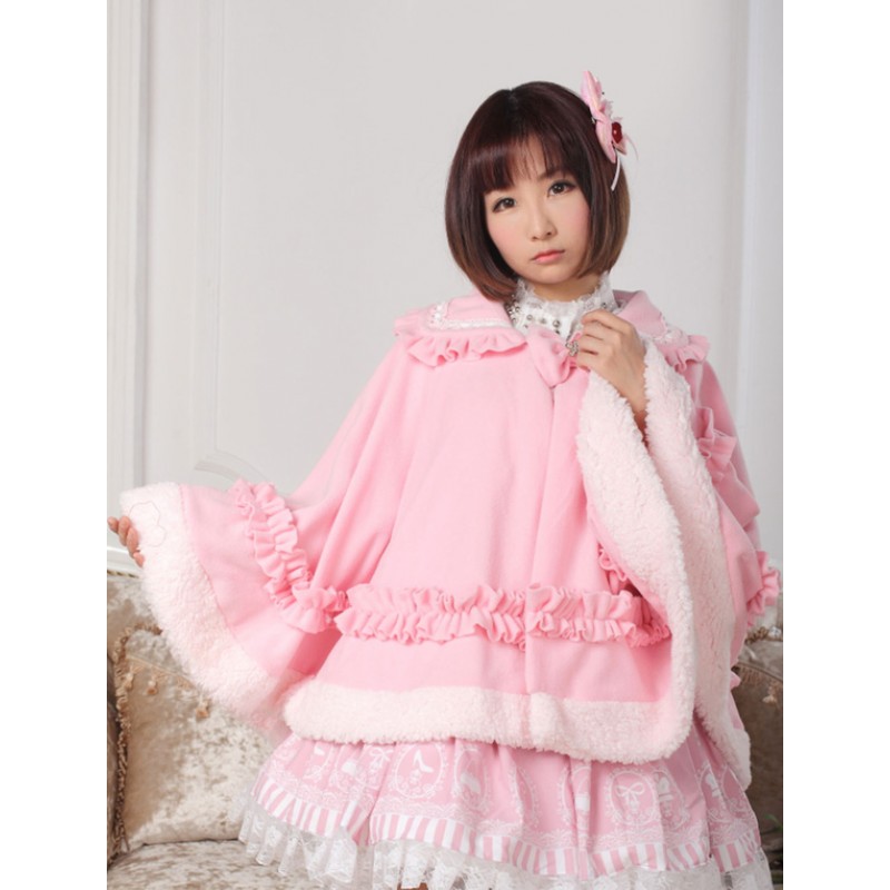 Sweet Lolita Clothing Pink Bow Ruffled Milanoo Lolita Cloak With Peter Pan Collar