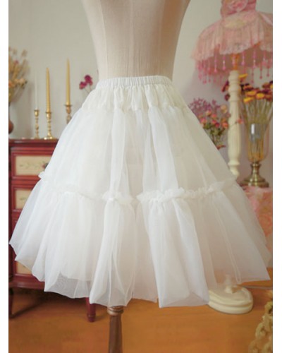 White Lolita Petticoat Ruffle Voile Pleated Lolita Underskirt Bottoms Daily Casual Tea Party