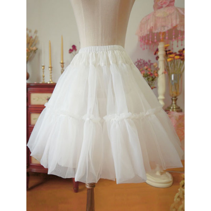 White Lolita Petticoat Ruffle Voile Pleated Lolita Underskirt Bottoms Daily Casual Tea Party