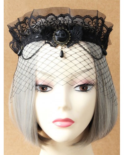 Gothic Lolita Jewelry Lace Jewel Metallic Chain Black Lolita Headdress