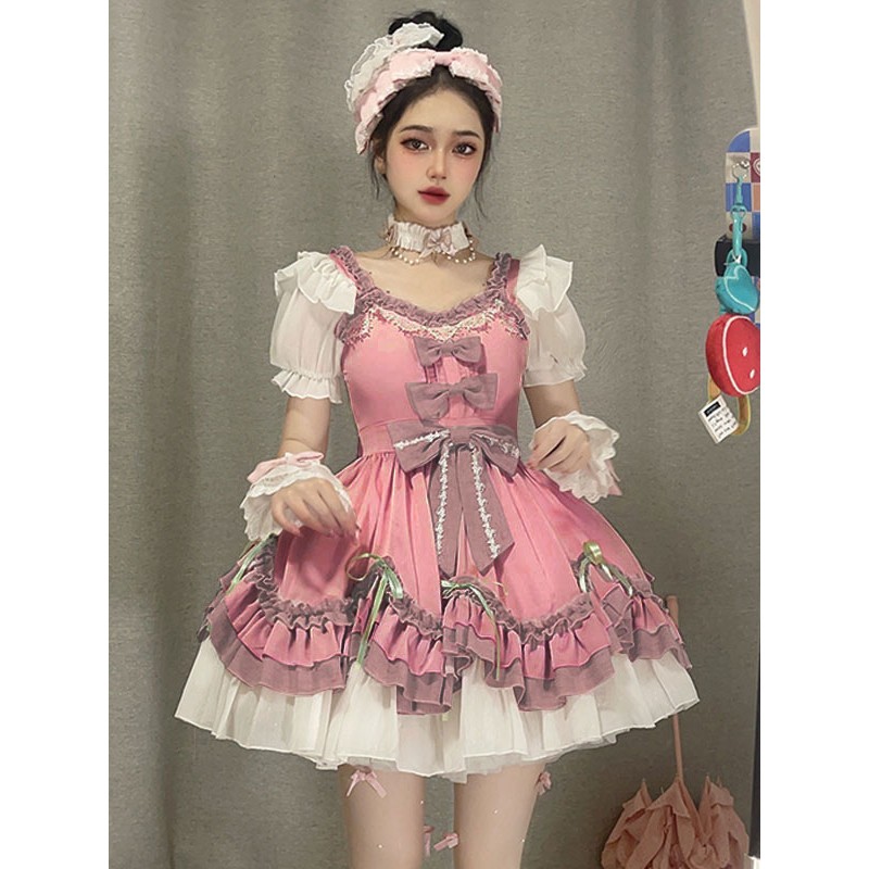 Sweet Lolita Dress Polyester Short Sleeves Dress