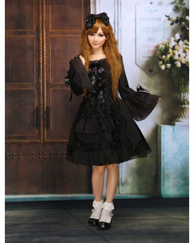 Black Bows Lace Cotton Classic Lolita Dress Fall Tea Party