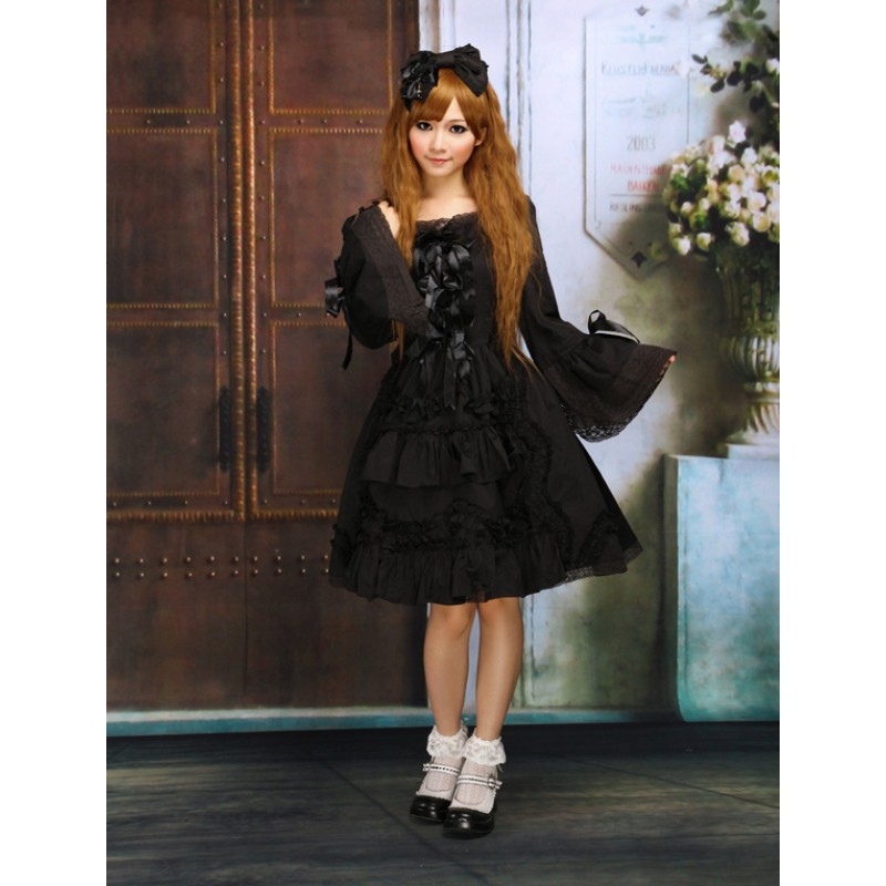 Black Bows Lace Cotton Classic Lolita Dress Fall Tea Party