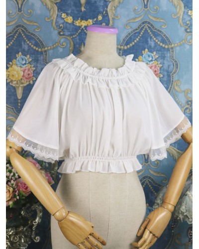 Classic Lolita Blouse Lace Ruffle Pleated Chiffon White Lolita Top Spring Summer