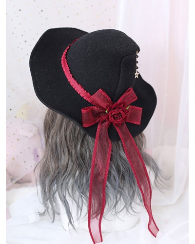 Gothic Lolita Hat Rose Bows Pattern Polyester Black Lolita Hat Lolita Accessories