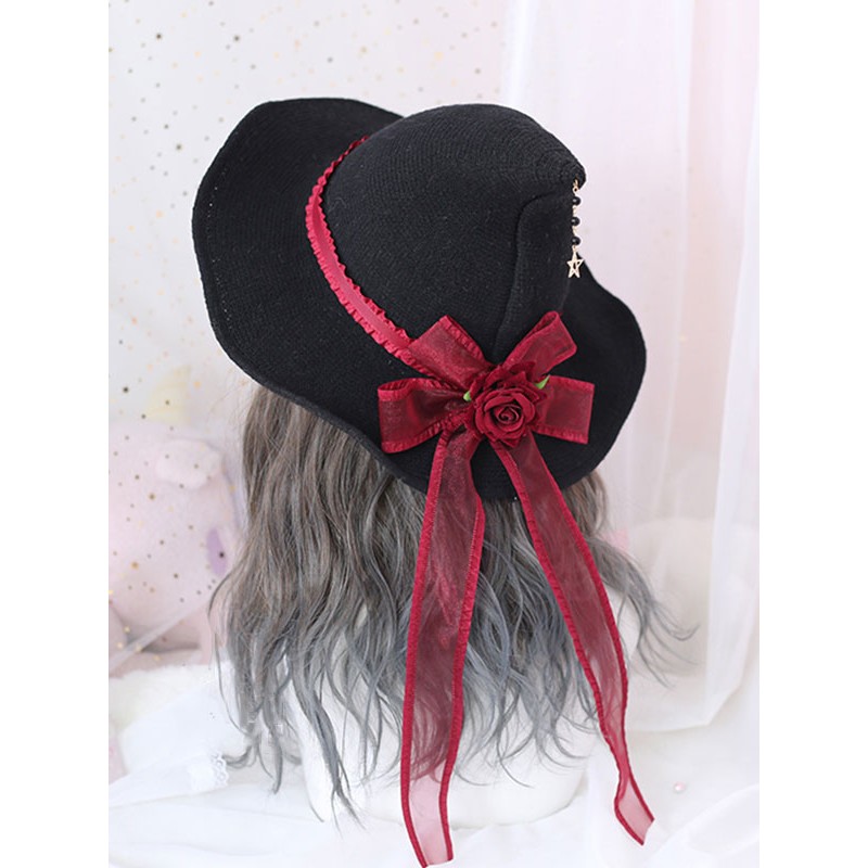 Gothic Lolita Hat Rose Bows Pattern Polyester Black Lolita Hat Lolita Accessories