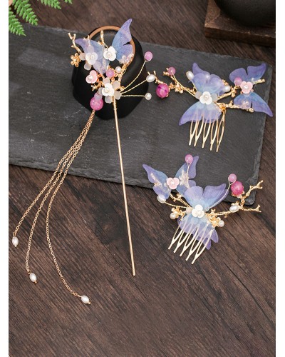 Chinese Style Lolita Accessories Purple Butterfly Headwear Metal Miscellaneous Chinese Style