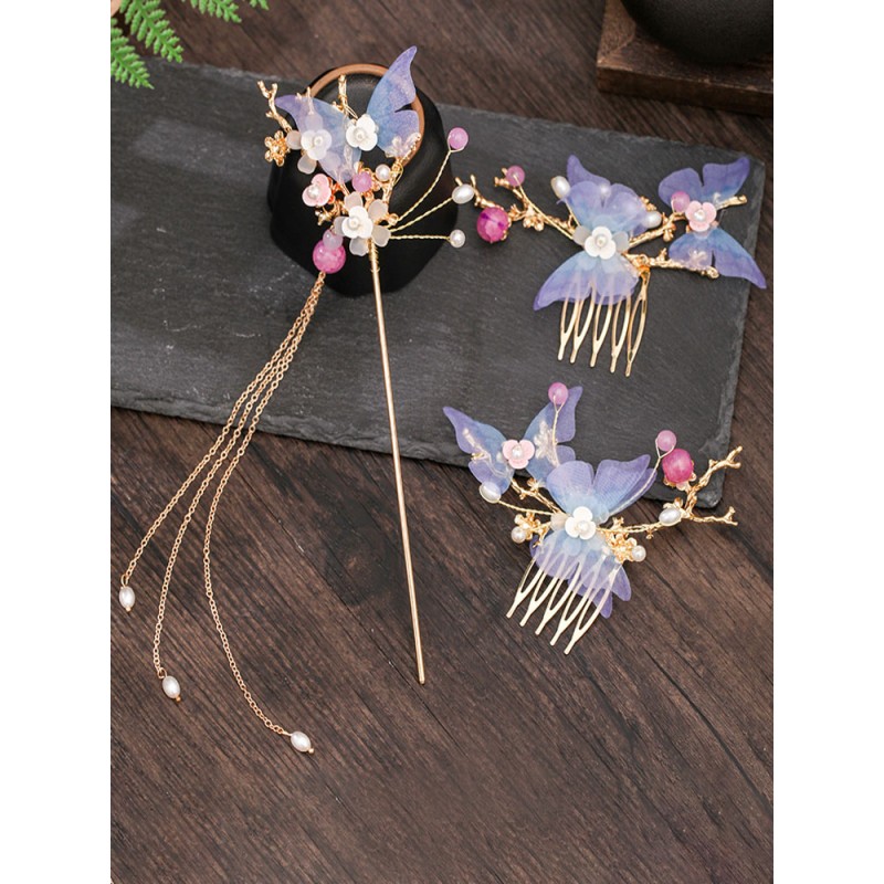 Chinese Style Lolita Accessories Purple Butterfly Headwear Metal Miscellaneous Chinese Style