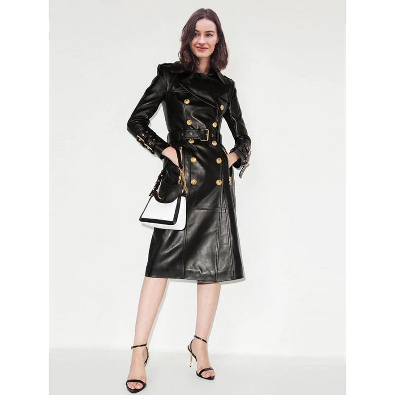 Women 's Trench Coat Practical PU Leather Turndown Collar Buttons Long Sleeves Trench Coats Fall Winter Street Wear Daily Casual