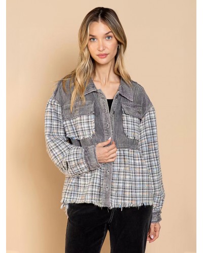 Women's Jackets Turndown Collar Plaid Front Button Buttons Street Wear Gray Jacket For Women Chic  Modern Casual