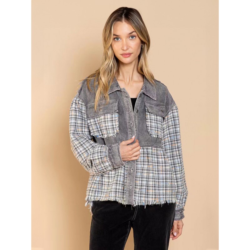 Women's Jackets Turndown Collar Plaid Front Button Buttons Street Wear Gray Jacket For Women Chic  Modern Casual