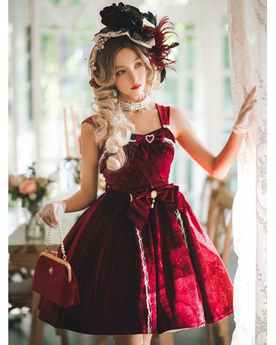 Gothic Lolita Dresses Bows Lace Dark Green Burgundy