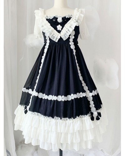 Sweet Lolita OP Dress Ruffles Lolita Short Sleeve One Piece Dresses Spring Summer Fall Winter Tea Party