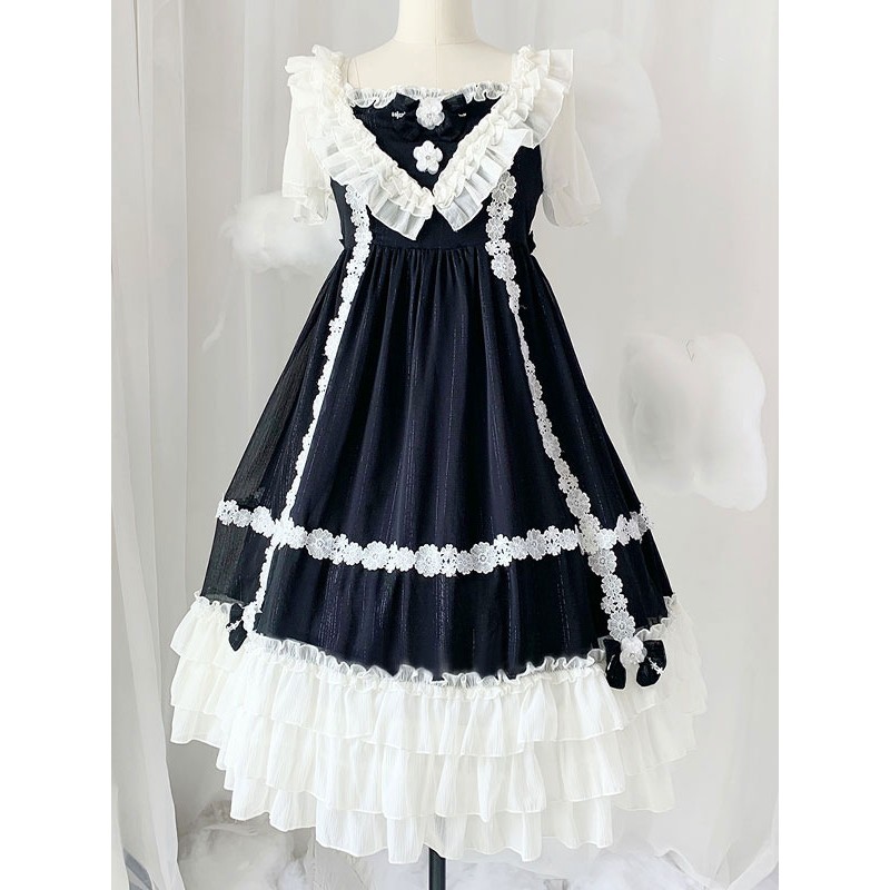 Sweet Lolita OP Dress Ruffles Lolita Short Sleeve One Piece Dresses Spring Summer Fall Winter Tea Party