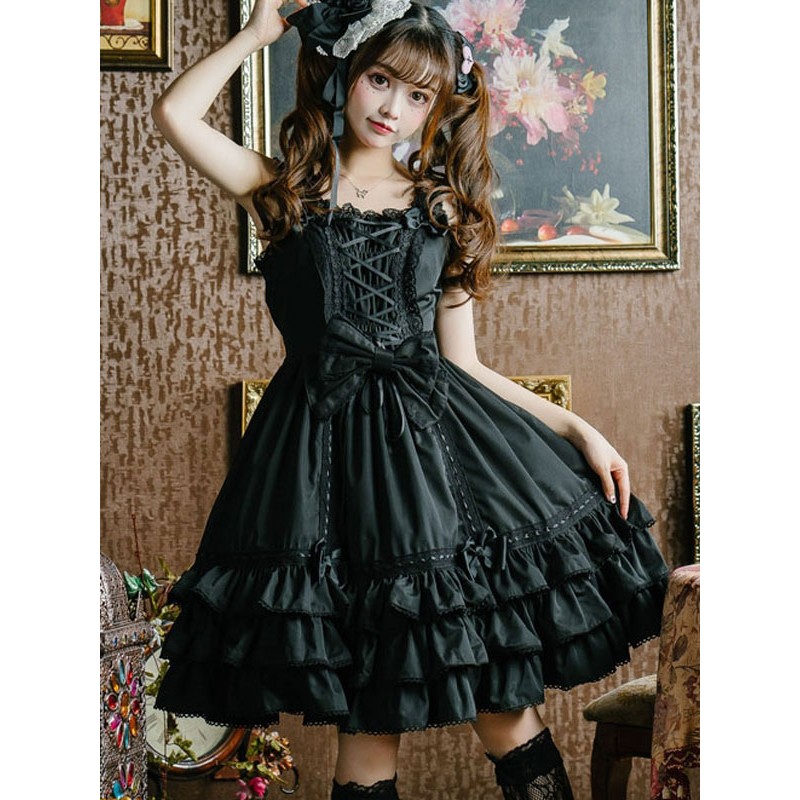 Sweet Lolita JSK Dress Ruffles Bows Lace Up Lolita Jumper Skirts