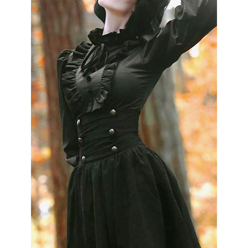 Lolita Ruffles Long Sleeves Lolita Top Blouse Black Lolita Shirt Blouses Sweet Daily Casual Tea Party