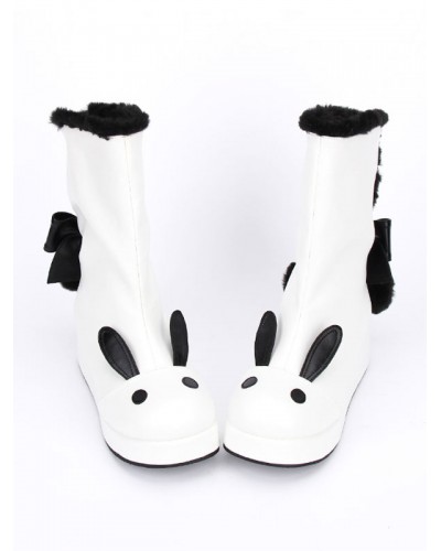 White Lolita Boots Rabbit Ear Lined Kawaii Lolita Winter Boots In Two Tone Lovely