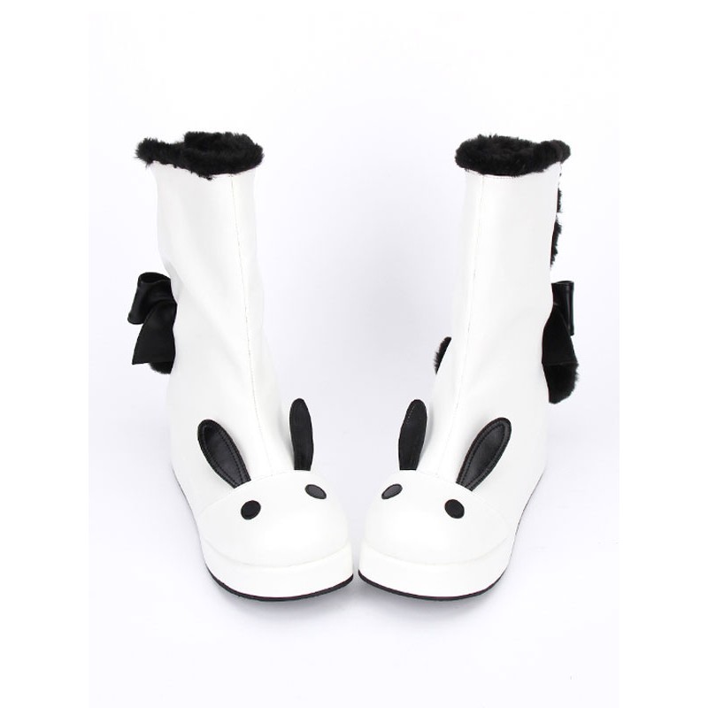 White Lolita Boots Rabbit Ear Lined Kawaii Lolita Winter Boots In Two Tone Lovely