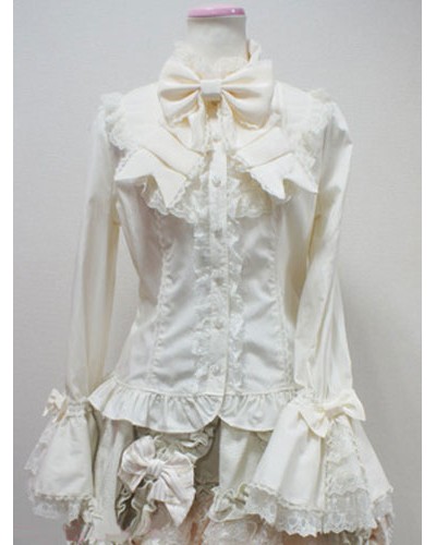 Sweet Lolita Blouse Ivory Stand Collar Long Sleeve Lolita Shirt Daily Casual