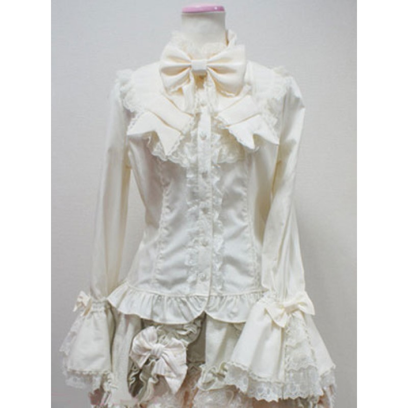 Sweet Lolita Blouse Ivory Stand Collar Long Sleeve Lolita Shirt Daily Casual