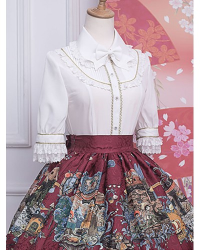 Style Lolita Ruffles Lace Lolita Top Half Sleeves Blouse White Lolita Shirt Blouses Sweet ROCOCO Daily Casual Tea Party