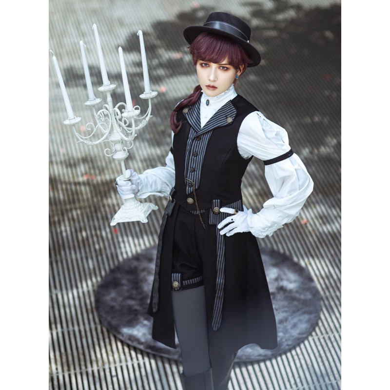 Lolita S Black Stripes Overcoat Polyester Lolita Outwears Coat Steampunk Gothic Daily Casual Tea Party