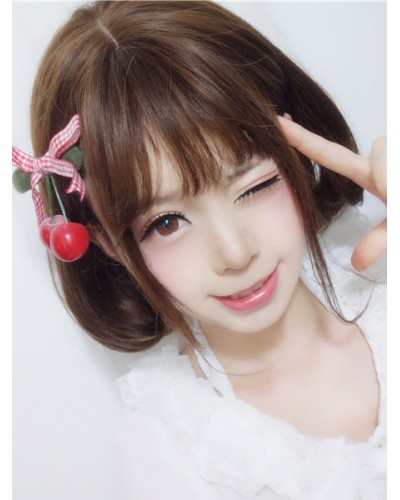 Bobs Lolita Harajuku Chocolate Short Straight Blunt Bangs Synthetic Hair Wigs Harajuku Fashion