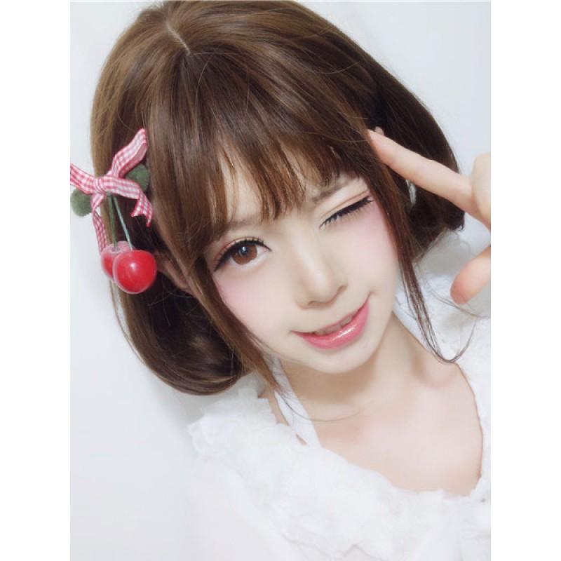 Bobs Lolita Harajuku Chocolate Short Straight Blunt Bangs Synthetic Hair Wigs Harajuku Fashion