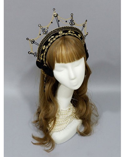 Gothic Lolita Headdress Crown Black Metal Chains Lolita Hair Accessories