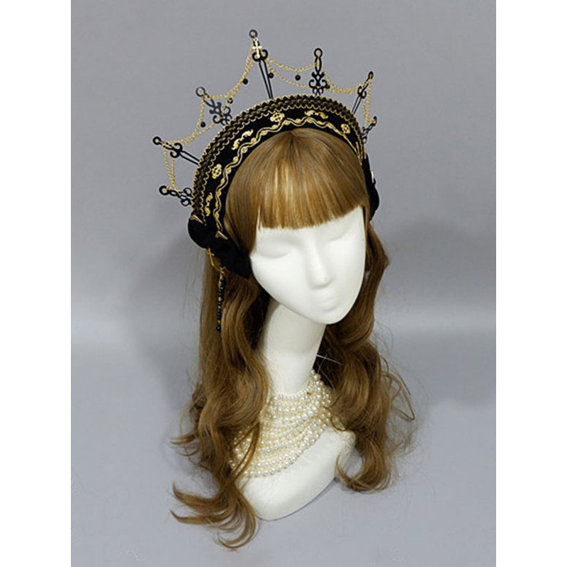 Gothic Lolita Headdress Crown Black Metal Chains Lolita Hair Accessories