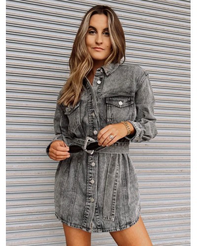 Women Jacket Turndown Collar Pockets Denim Denim Jacket Spring Fall Street Wear Daily Casual