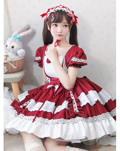 Lolita OP Dress Lace Bows Lolita One Piece Dresses Maid Costume Sweet Spring Summer Fall Daily Casual