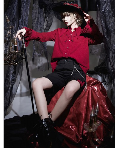 Lolita Blouses Ouji Style Red Lolita Top Long Sleeves Lolita Shirt Gothic Spring Summer Fall