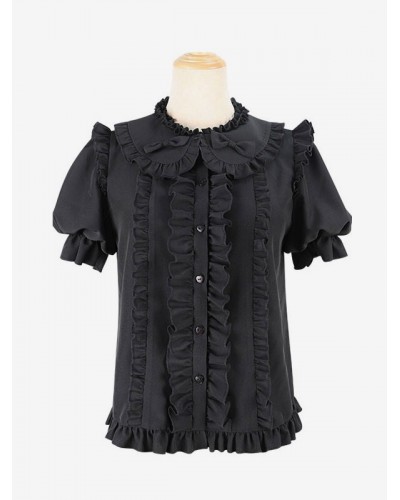 Lolita Blouses Lolita Top Bows Short Sleeves Blouse Black Lolita Shirt Sweet Summer