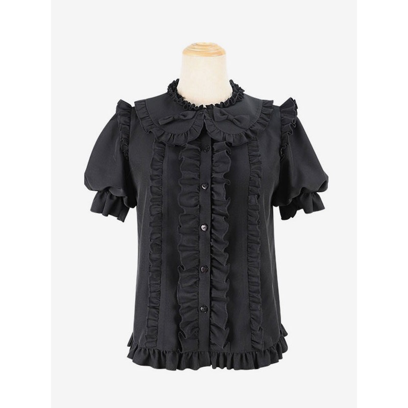 Lolita Blouses Lolita Top Bows Short Sleeves Blouse Black Lolita Shirt Sweet Summer