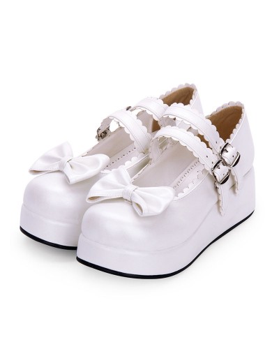 Sweet Lolita Footwear Bow Frill Strappy Buckle Platform Lolita Shoes Daily Casual Tea Party