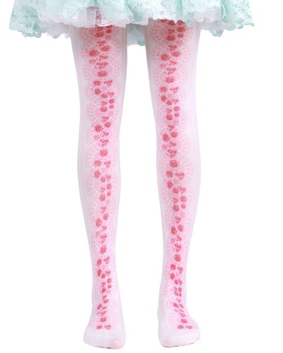 Sweet Lolita Pink Floral Printed Lolita Stocking Socks