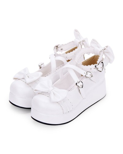 Sweet Lolita Shoes Bow Strappy Buckle Platform Lolita Footwear Daily Casual Tea Party