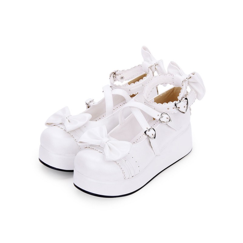 Sweet Lolita Shoes Bow Strappy Buckle Platform Lolita Footwear Daily Casual Tea Party