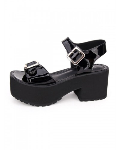 Gothic Lolita Sandals Grommet Metallic Buckle Black Lolita Shoes Daily Casual Tea Party