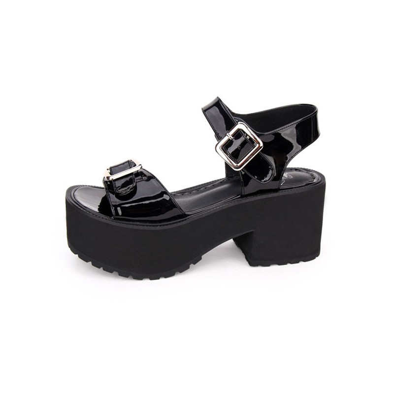 Gothic Lolita Sandals Grommet Metallic Buckle Black Lolita Shoes Daily Casual Tea Party