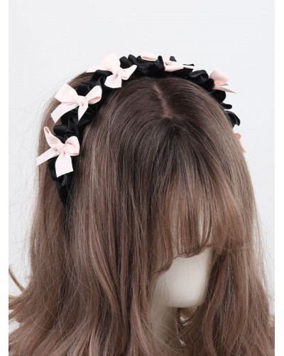 Lolita Accessories Black Bows Polyester Headwear Miscellaneous Sweet ROCOCO